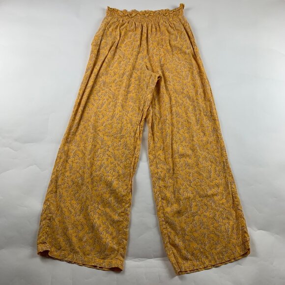 TALL Old Navy Yellow Floral Lightweight Challis Smocked Waist Lounge Pant MT - Picture 1 of 6